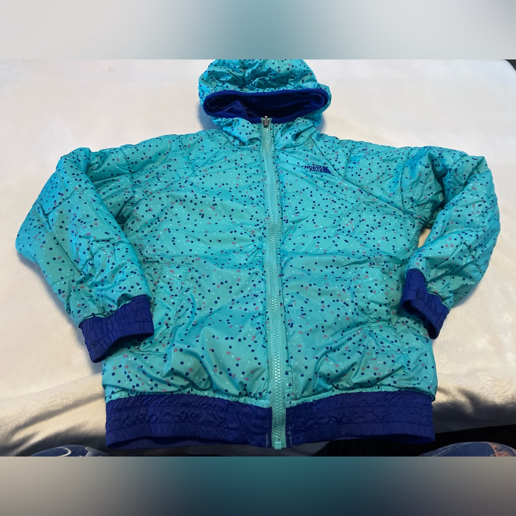 North Face Reversible Teal And Blue Speckled Jacket